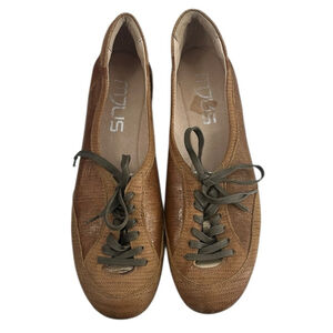 Mjus slip on shoes ballet lace up metallic woven leather flats comfort sz 10.5